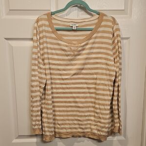 Old Navy Cream and Tan Striped Long Sleeve Sweater